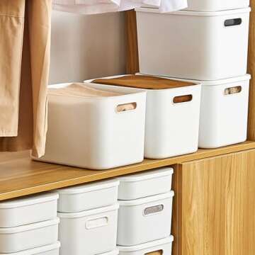Loobuu White Storage Bins with Lids - 6 Pack Organizer