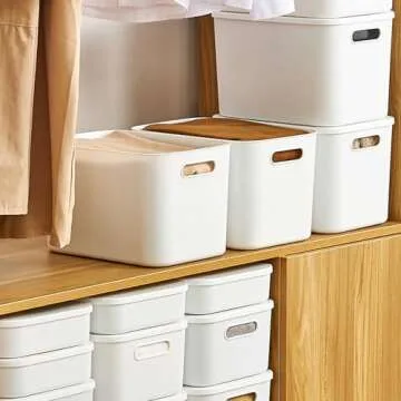 Loobuu White Storage Bins with Lids - 6 Pack Organizer