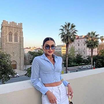 Pro Acme Vintage 70s Flat Pilot Sunglasses for Women Men, Small Frame Rectangular Glasses UV400 Protection Shades (Leopard Frame | Blue Lens)