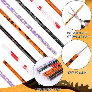 JANYUN 30 Pcs Halloween Reusable Straws for Parties