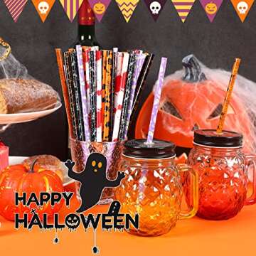 JANYUN 30 Pcs Halloween Reusable Straws for Parties