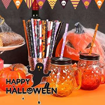 JANYUN 30 Pcs Halloween Reusable Straws for Parties