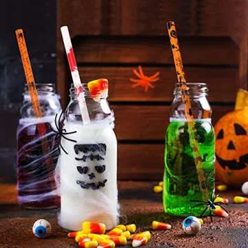JANYUN 30 Pcs Halloween Reusable Straws for Parties