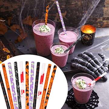 JANYUN 30 Pcs Halloween Reusable Straws for Parties