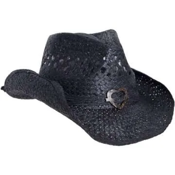 Chic Vamuss Black Cowboy Hat for Women Featuring Heart Design