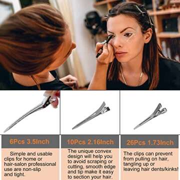 TseroFay 42Pcs Styling Hair Clips Set: Silver Metal Duck Billed Clips for Women's Hairstyling, Long Duckbill Pins, Alligator Rollers with Case