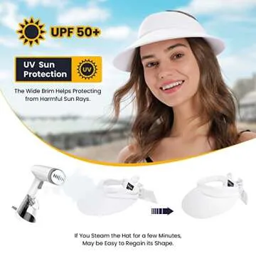 Simplicity White Visor Hat Women's UPF 50+ UV Protection Visor Hats for Women Wide Brim Beach Womens Sun Hat,White Visor