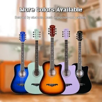 ADM 38" Inch Acoustic Guitar Bundle for Beginners Adults with Online Lesson, Cutaway Wood Acustica Guitarra Starter Set Package with Gig Bag, Strap, Steel Strings, Picks, Capos, Stand, Purple