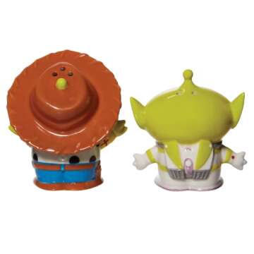 Enesco Pixar Ceramics Toy Story Aliens Buzz and Woody Remix Salt and Pepper Shaker Set, 3.5 Inch, Mu...