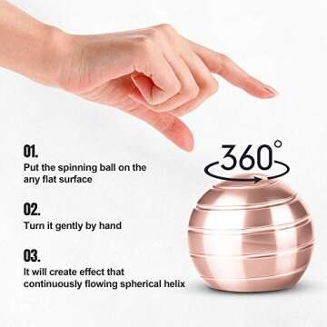 ATESSON Fidget Spinner Ball Kinetic Desk Toy, Optical Illusion Metal Fidget Spinning Ball, Office Stress Relief Spinner Toys for Adults Kids (1.5 in-Rose Gold)