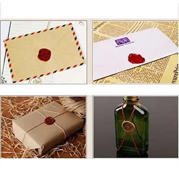 Aokbean European Retro Sealing Wax Beads Set Star Shape Sealing Wax Beads with Tea Light,Antique Bronze Engraved Wax Scale and Melting Spoon (Light Pink)