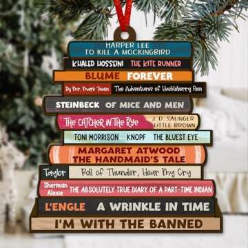 GEEMBI Gifts for Book Lovers, Christmas Ornaments - Book Decor, Christmas Book Tree Decorations, Book Lovers Gift Ideas, Book Club, Librarian, Nerd Gifts - Christmas Tree Decoration Wooden Ornament