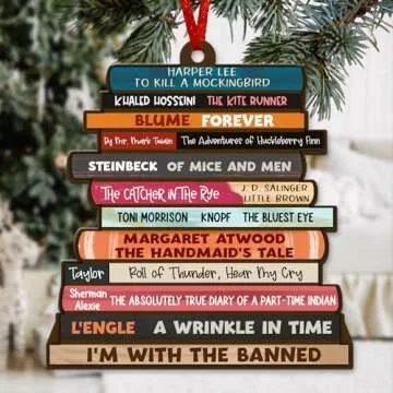 GEEMBI Gifts for Book Lovers, Christmas Ornaments - Book Decor, Christmas Book Tree Decorations, Book Lovers Gift Ideas, Book Club, Librarian, Nerd Gifts - Christmas Tree Decoration Wooden Ornament