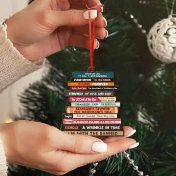 GEEMBI Gifts for Book Lovers, Christmas Ornaments - Book Decor, Christmas Book Tree Decorations, Book Lovers Gift Ideas, Book Club, Librarian, Nerd Gifts - Christmas Tree Decoration Wooden Ornament