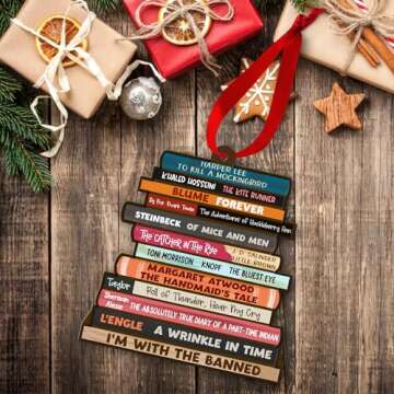 GEEMBI Gifts for Book Lovers, Christmas Ornaments - Book Decor, Christmas Book Tree Decorations, Book Lovers Gift Ideas, Book Club, Librarian, Nerd Gifts - Christmas Tree Decoration Wooden Ornament