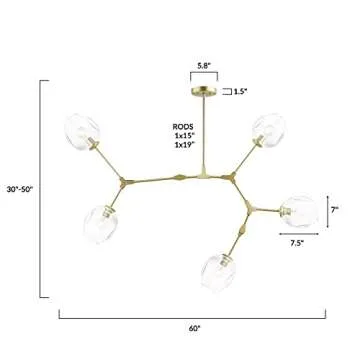 Adjustable 5-Light Chandelier in Matte Gold