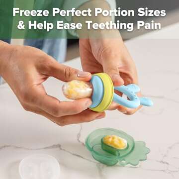 Haakaa Baby Fruit Food Feeder & Mini Freezer Nibble Tray Combo, Breastmilk Popsicle Molds for Baby Cooling Relief, BPA Free Silicone Feeder for Safe Infant Self Feeding, 4 Month+ (Blue)