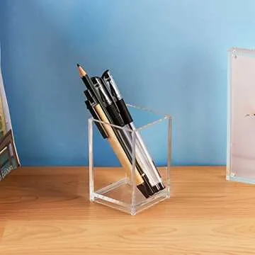 CECOLIC Acrylic Pen Holder 2 Pack Clear Pencil Holder Desk Accessories, Acrylic Pencil Cup Stationery Organizer for Office, School, Home Supplies