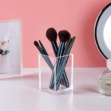 CECOLIC Acrylic Pen Holder 2 Pack Clear Pencil Holder Desk Accessories, Acrylic Pencil Cup Stationery Organizer for Office, School, Home Supplies