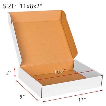 11x8x2 White Cardboard Boxes - 30 Pack Shipping Boxes for Small Business Mailing, Corrugated Packagi...
