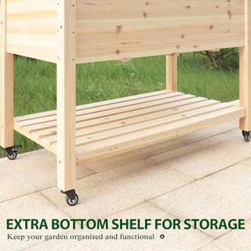 MUPATER 4x2FT Raised Garden Bed, Planter Box with Four Wheels and Legs for Herbs and Vegetables, Elevated Garden Bed with Drainage Holes for Outdoor Indoor, Natural Wood