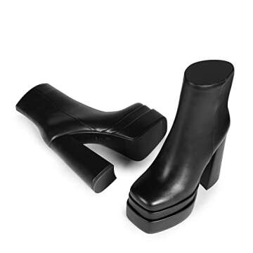 wetkiss Platform Boots for Women, with Sassy Platform, Chunky Heel, Square Toe and Side Zipper Design