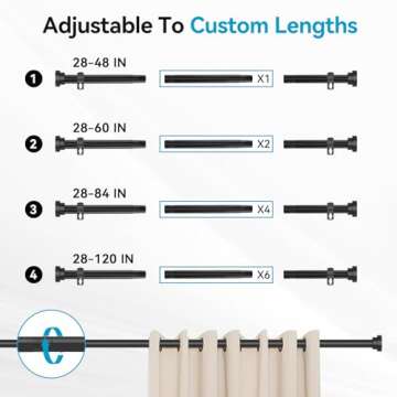 Durable Black Curtain Rods Adjustable 28 to 48 Inch