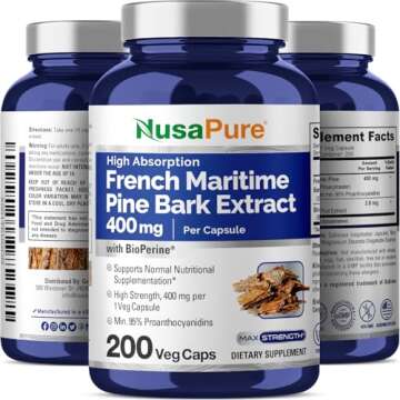 NusaPure French Maritime Pine Bark Extract 400mg per Veggie Caps 200-Day Supply Bioperine Non-GMO Vegan