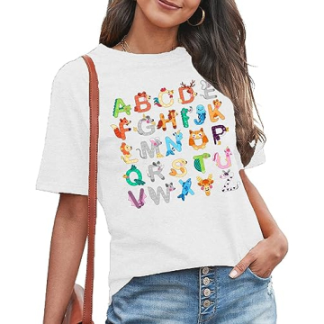 Cute Alphabet Graphic Teacher Shirt for Women - Fun Gift