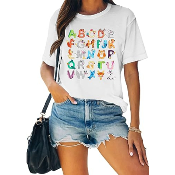 Cute Alphabet Graphic Teacher Shirt for Women - Fun Gift