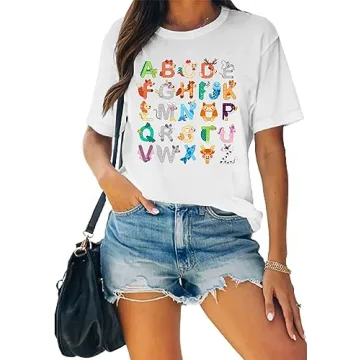 Cute Alphabet Graphic Teacher Shirt for Women - Fun Gift