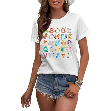 Cute Alphabet Graphic Teacher Shirt for Women - Fun Gift