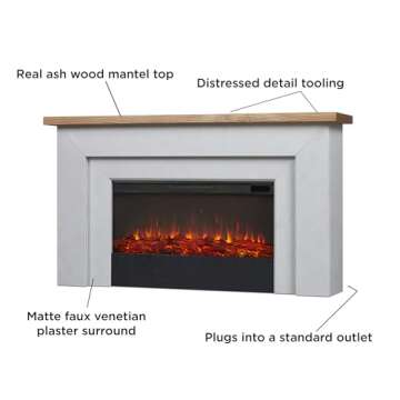 Real Flame Malie 68" Landscape Electric Fireplace with Mantel for Living Room or Bedroom, Replaceable Fireplace Insert Heater, Realistic Log and Flame Effect, Remote Control, Timer
