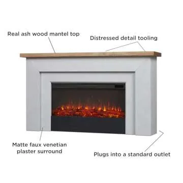 Real Flame Malie 68" Landscape Electric Fireplace with Mantel for Living Room or Bedroom, Replaceable Fireplace Insert Heater, Realistic Log and Flame Effect, Remote Control, Timer