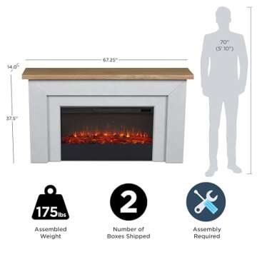 Real Flame Malie 68" Landscape Electric Fireplace with Mantel for Living Room or Bedroom, Replaceable Fireplace Insert Heater, Realistic Log and Flame Effect, Remote Control, Timer