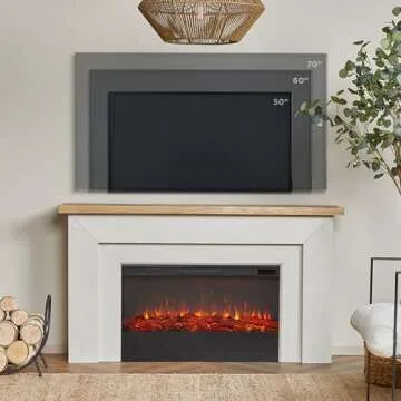 Real Flame Malie 68" Landscape Electric Fireplace with Mantel for Living Room or Bedroom, Replaceable Fireplace Insert Heater, Realistic Log and Flame Effect, Remote Control, Timer