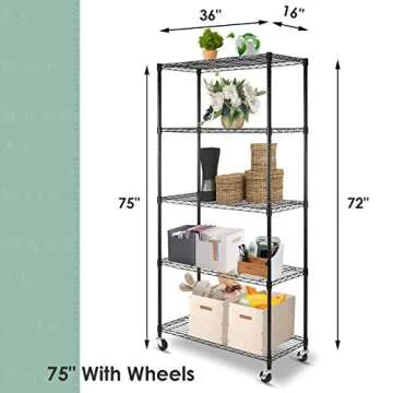 WDT 5 Tier Shelf Shelving Unit with Wheels,Adjustable Metal Shelves for Storage, NSF Certified Wire ...