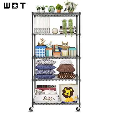 WDT 5 Tier Shelf Shelving Unit with Wheels,Adjustable Metal Shelves for Storage, NSF Certified Wire Shelving Rack,1750Lbs Capacity Heavy Duty Shelving Storage Shelves for Kitchen Garage,36"Wx16"Dx75"H