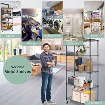 WDT 5 Tier Shelf Shelving Unit with Wheels,Adjustable Metal Shelves for Storage, NSF Certified Wire Shelving Rack,1750Lbs Capacity Heavy Duty Shelving Storage Shelves for Kitchen Garage,36"Wx16"Dx75"H