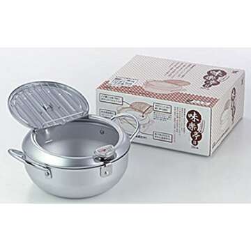 Yoshikawa SJ1024 Tempura Pot 7.9 inches (20 cm), Gas Fire, Induction Compatible, Made in Japan, With Thermometer and Lid