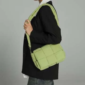 NAARIIAN Puffer Shoulder Bag for Women,Lightweight puffy Woven Crossbody Bags,Quilted Purse Handbags with Adjustable Strap