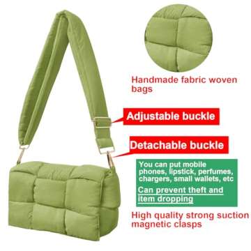 NAARIIAN Puffer Shoulder Bag for Women,Lightweight puffy Woven Crossbody Bags,Quilted Purse Handbags with Adjustable Strap