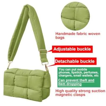 NAARIIAN Puffer Shoulder Bag for Women,Lightweight puffy Woven Crossbody Bags,Quilted Purse Handbags with Adjustable Strap