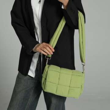 NAARIIAN Puffer Shoulder Bag for Women,Lightweight puffy Woven Crossbody Bags,Quilted Purse Handbags with Adjustable Strap