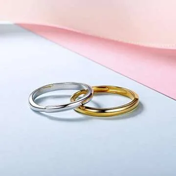 SILVERCUTE Wedding Band 18K Gold Plated Sterling Silver 2.5mm Wide Couple Rings for Men Women, Adjustable