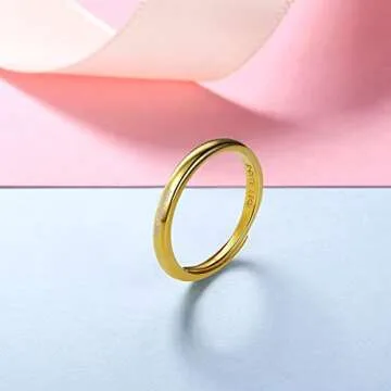 SILVERCUTE Wedding Band 18K Gold Plated Sterling Silver 2.5mm Wide Couple Rings for Men Women, Adjustable