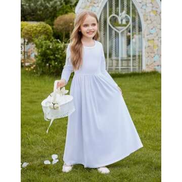 Arshiner Girls Maxi Dress Long Sleeve Casual Holiday Long Dress with Pockets (8-9 Years/White)