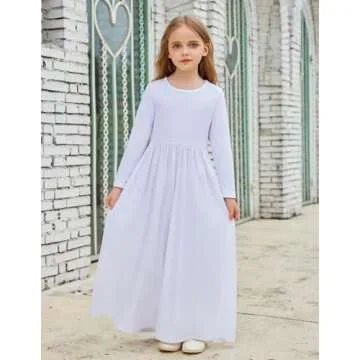 Arshiner Girls Maxi Dress Long Sleeve Casual Holiday Long Dress with Pockets (8-9 Years/White)
