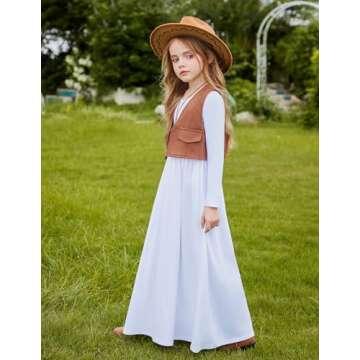 Arshiner Girls Maxi Dress Long Sleeve Casual Holiday Long Dress with Pockets (8-9 Years/White)