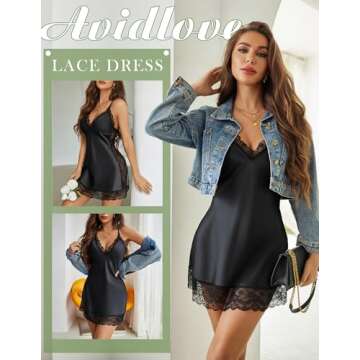 Avidlove Women Lingerie Satin Lace Chemise Nightgown Sexy Full Slips Sleepwear S-4XL